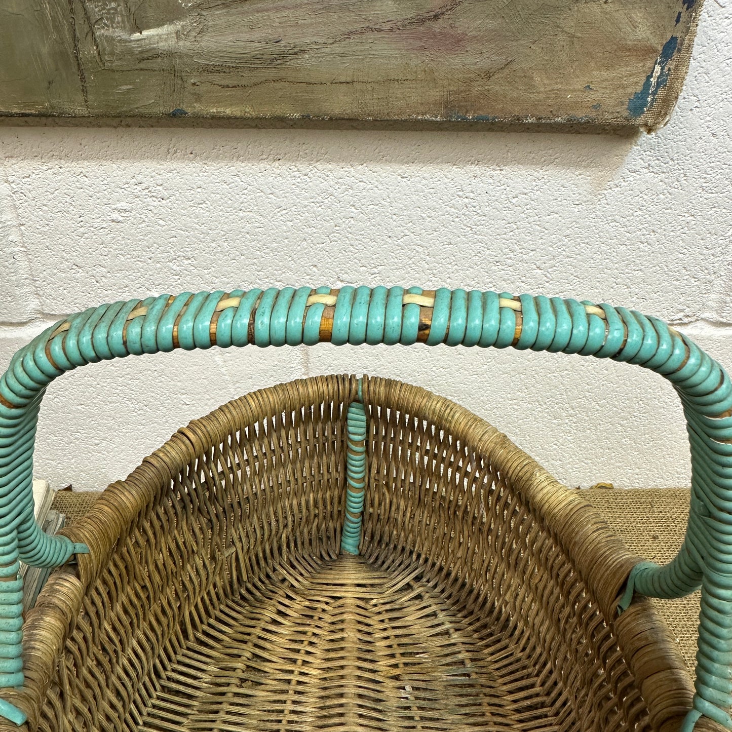 Vintage Wicker Hand Woven Basket Blue