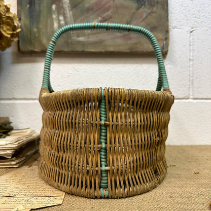 Vintage Wicker Hand Woven Basket Blue