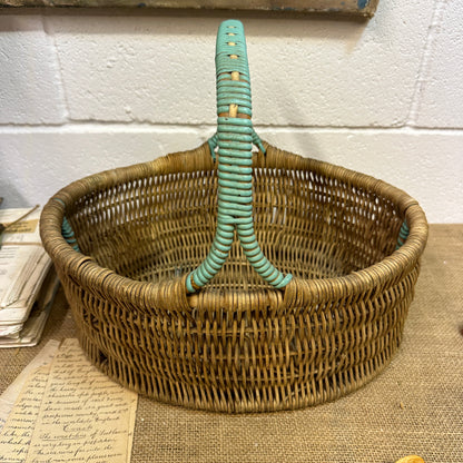 Vintage Wicker Hand Woven Basket Blue