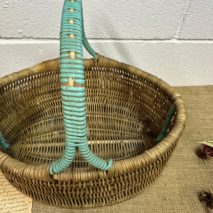Vintage Wicker Hand Woven Basket Blue