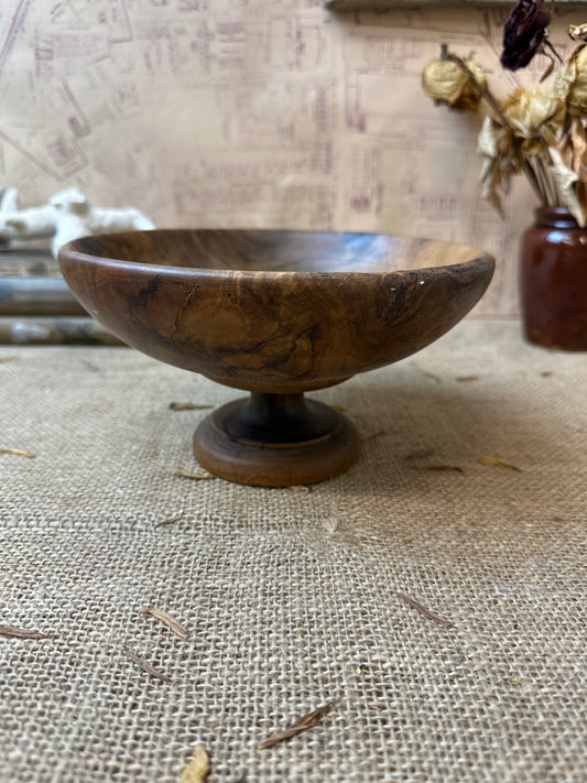 carved wooden footed fruit bowl