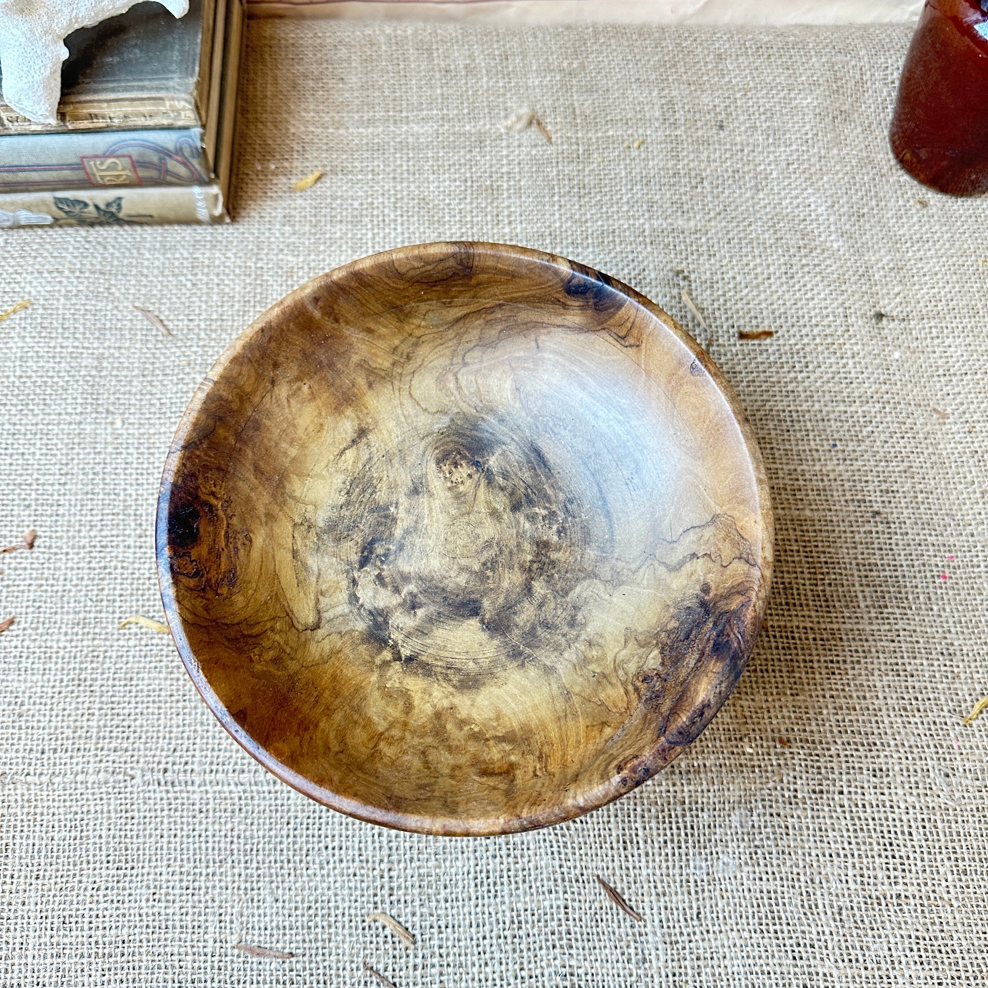 carved wooden footed fruit bowl