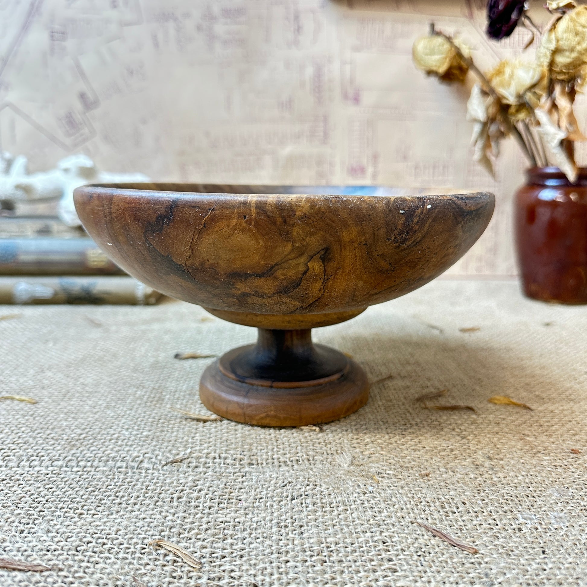 carved wooden footed fruit bowl