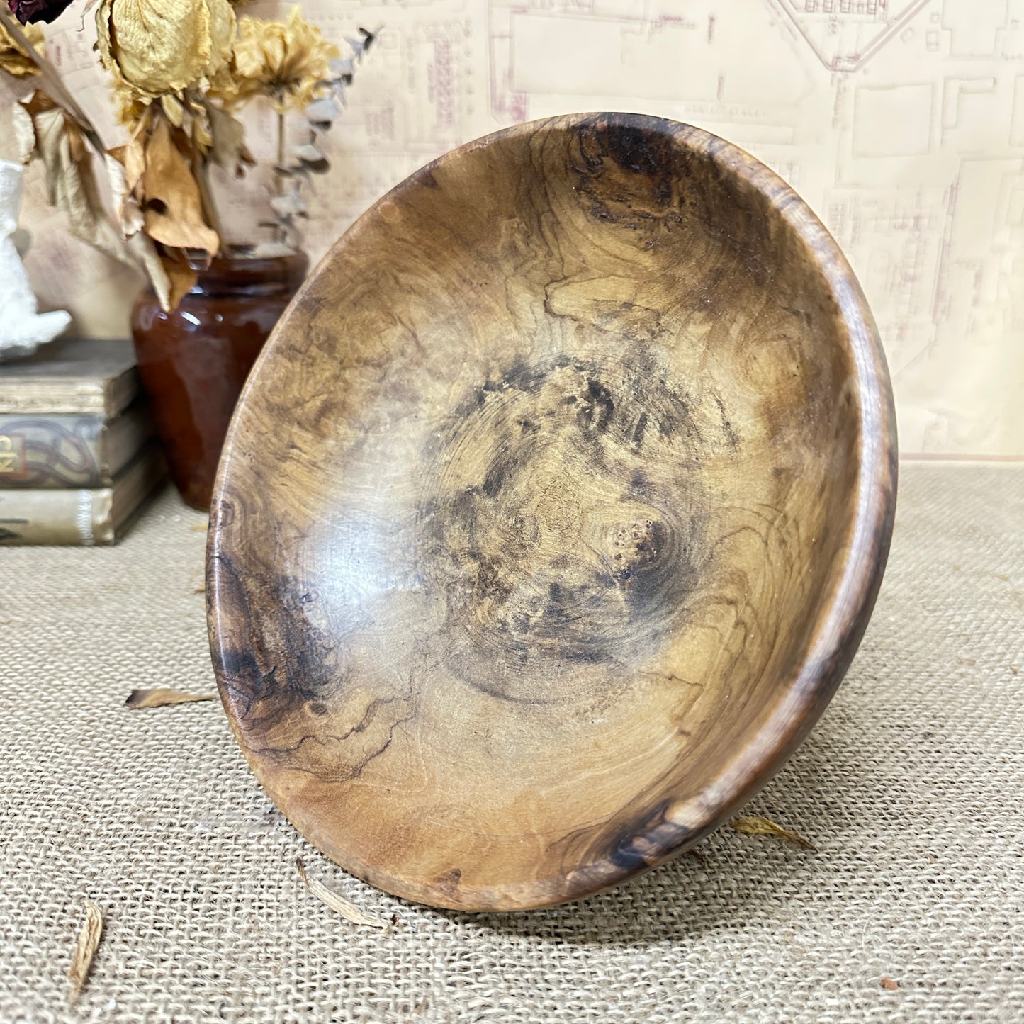 carved wooden footed fruit bowl