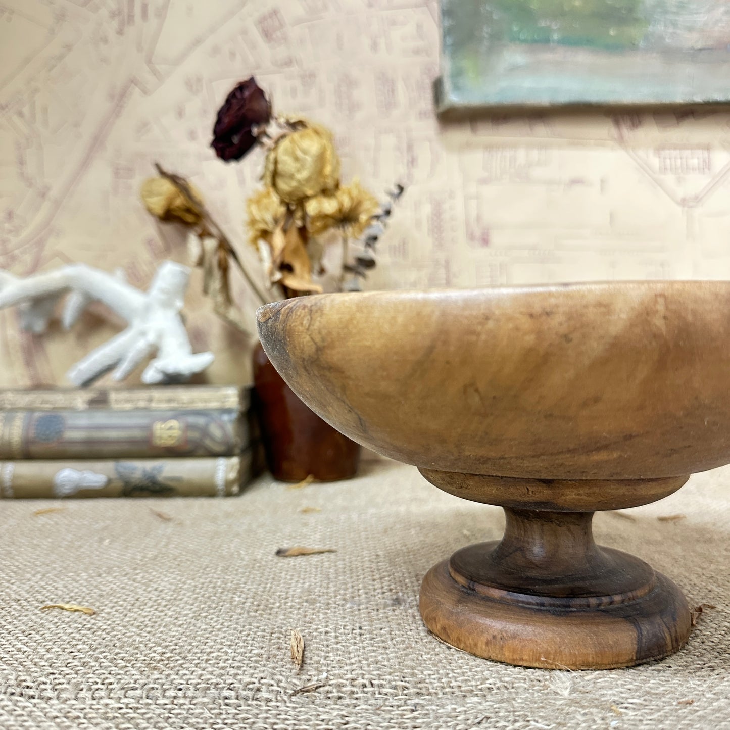 carved wooden footed fruit bowl