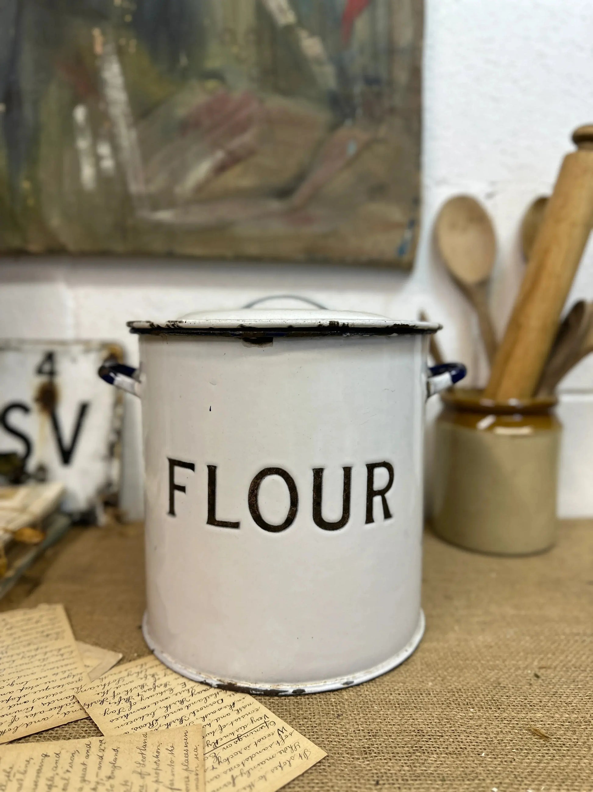 Vintage Enamel Flour Bin - The Blind Mole