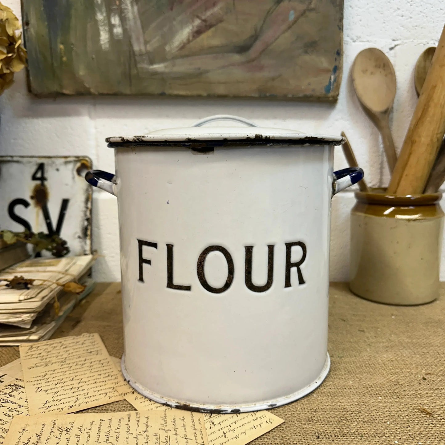 Vintage Enamel Flour Bin - The Blind Mole