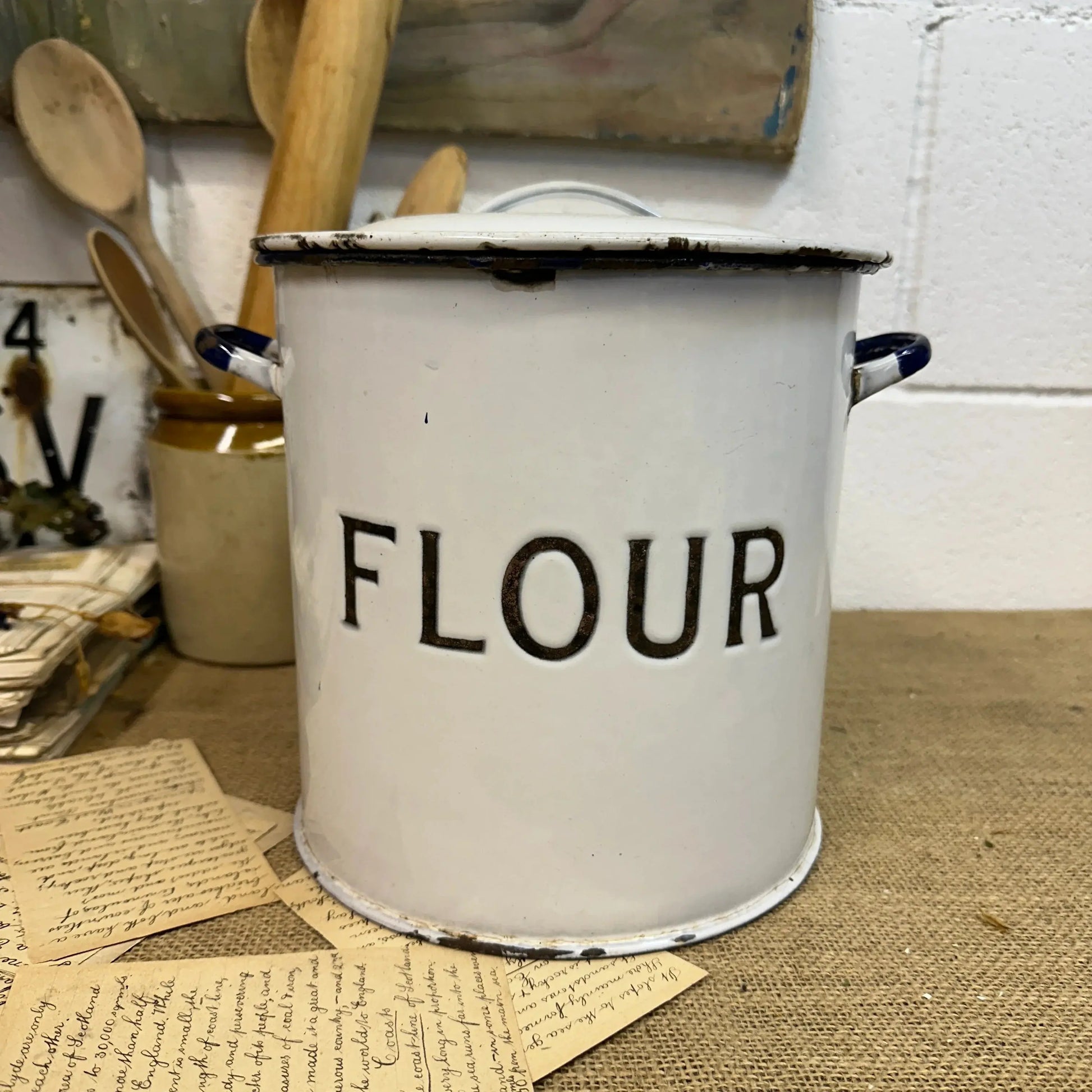 Vintage Enamel Flour Bin - The Blind Mole