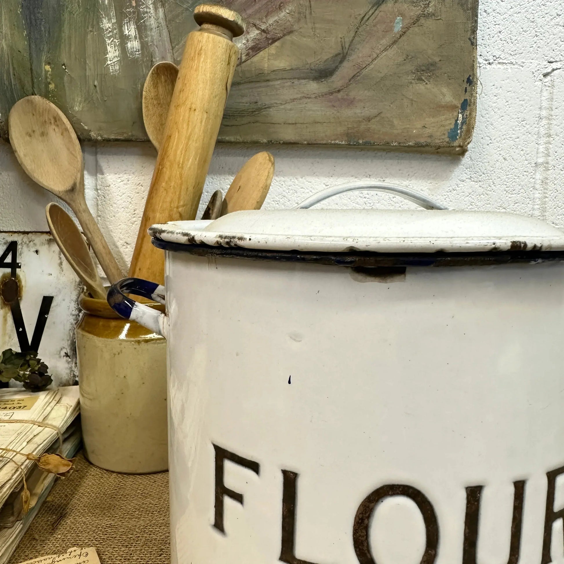 Vintage Enamel Flour Bin - The Blind Mole