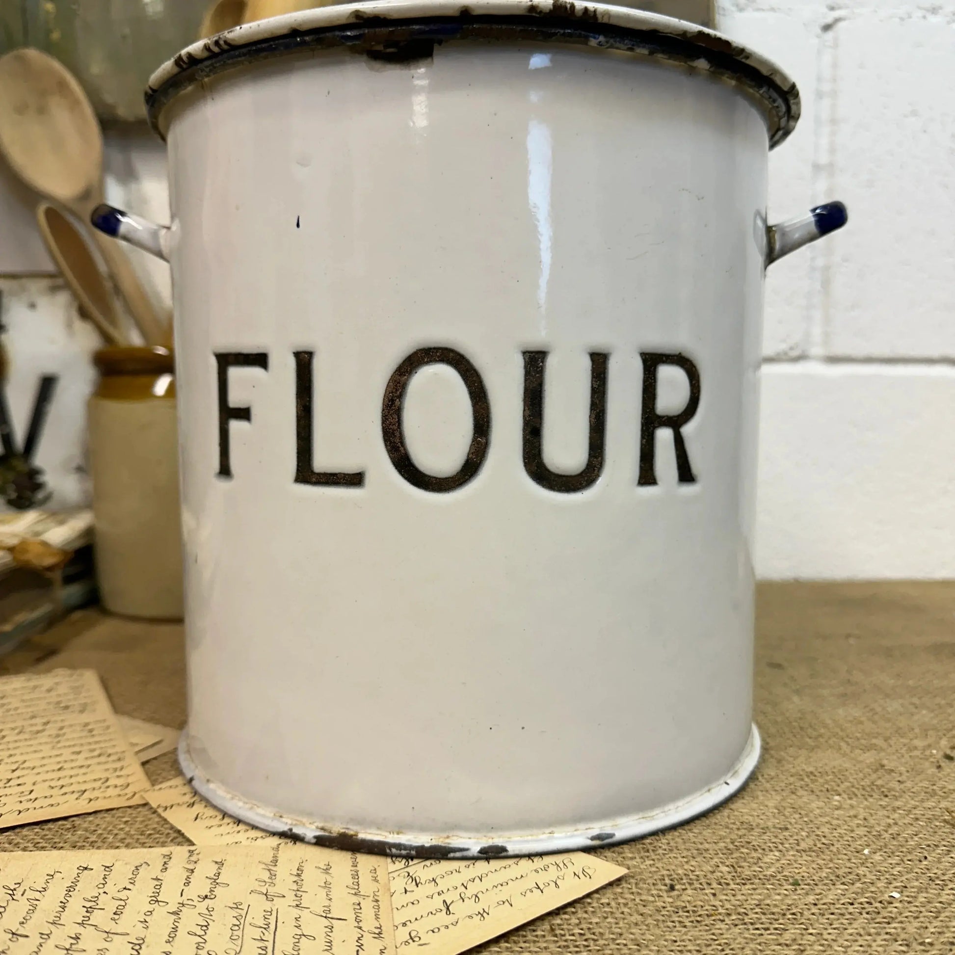 Vintage Enamel Flour Bin - The Blind Mole