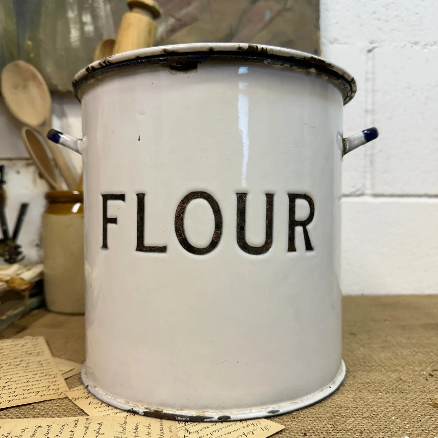 Vintage Enamel Flour Bin - The Blind Mole
