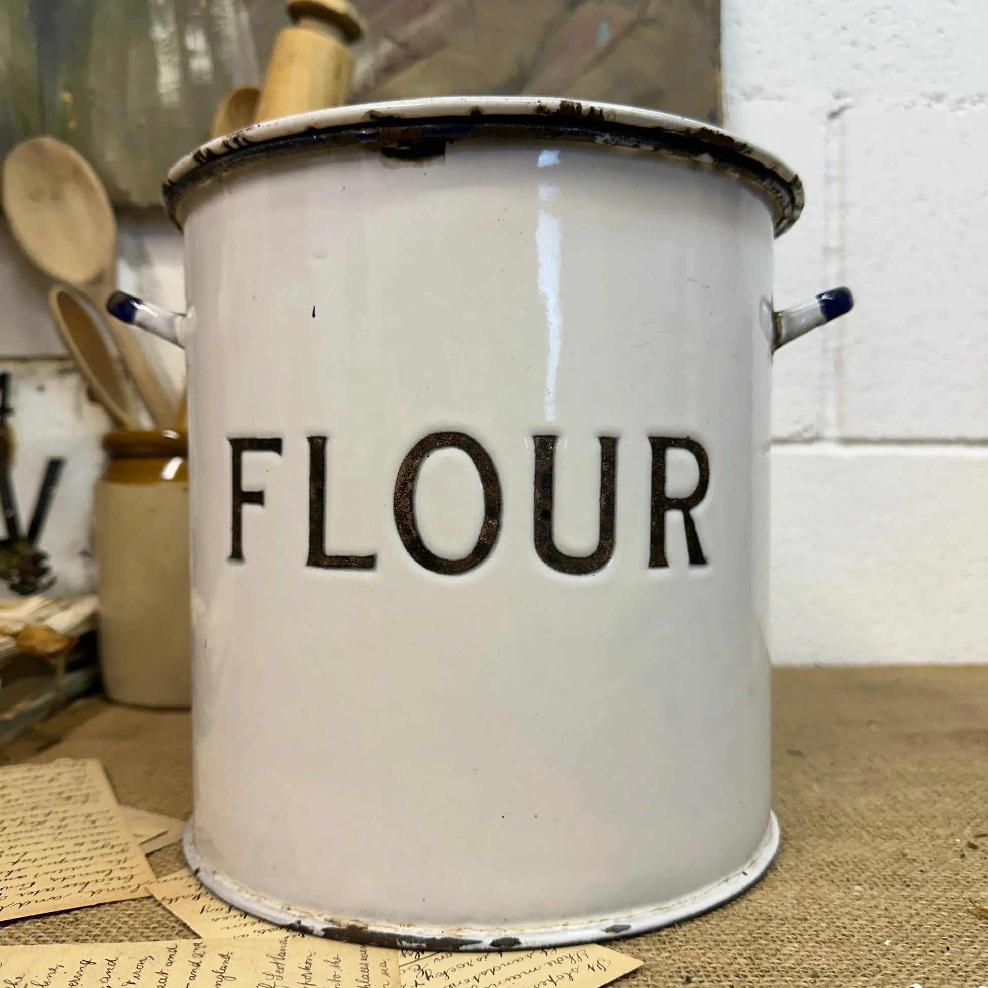 Vintage Enamel Flour Bin - The Blind Mole