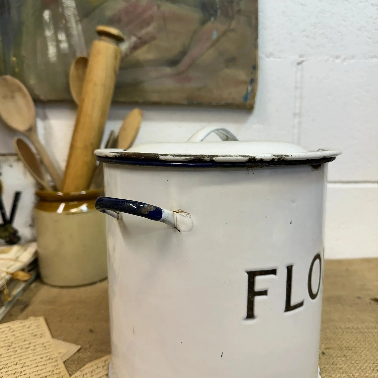 Vintage Enamel Flour Bin - The Blind Mole