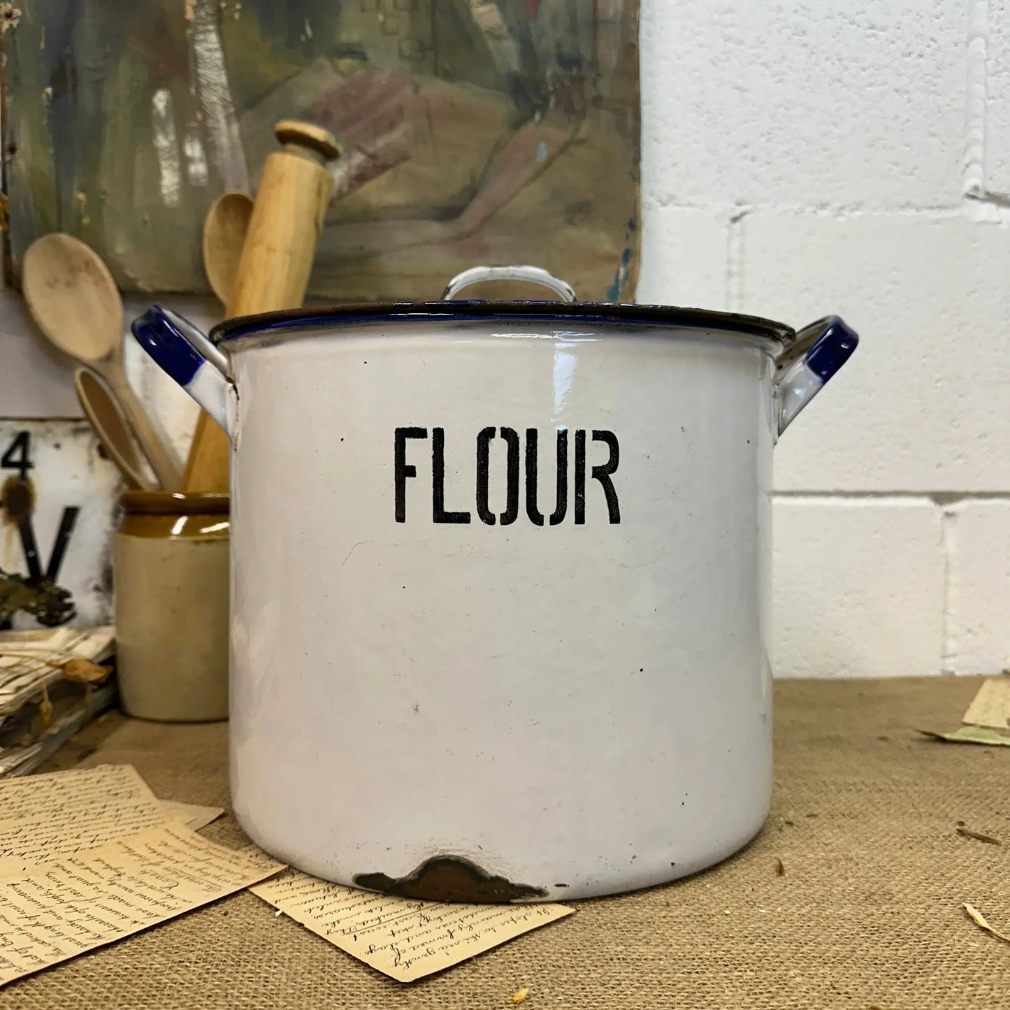 Large Enamel Flour Bin - The Blind Mole