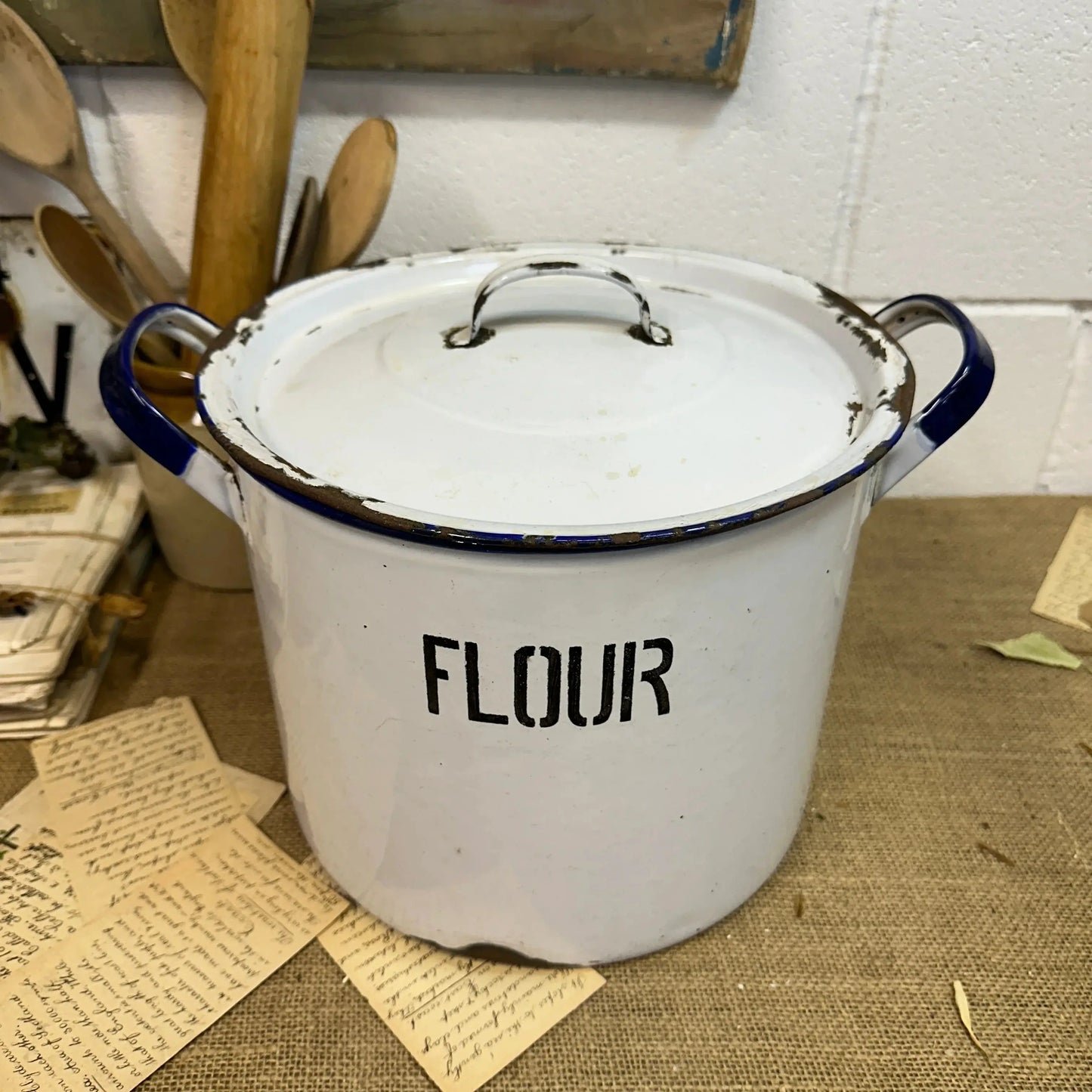 Large Enamel Flour Bin - The Blind Mole