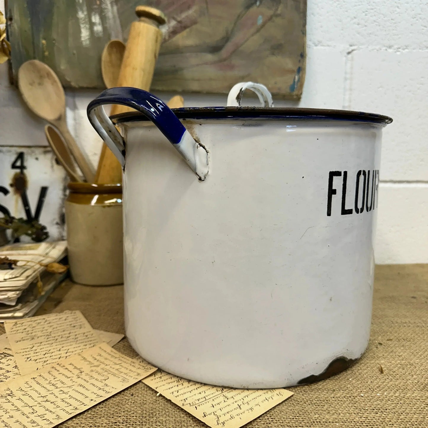 Large Enamel Flour Bin - The Blind Mole
