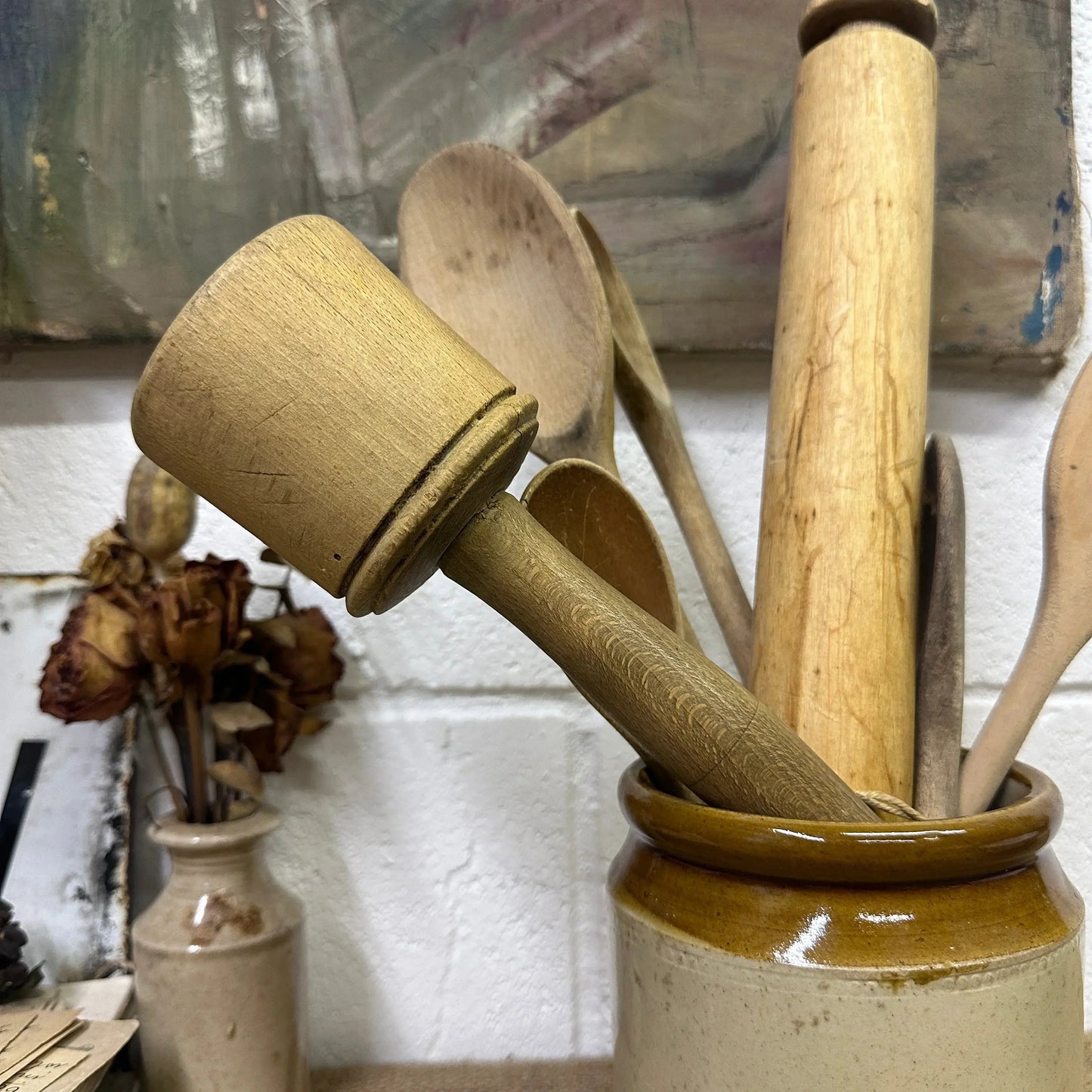 Antique Treen Vegetable Masher Pie Dolly - The Blind Mole