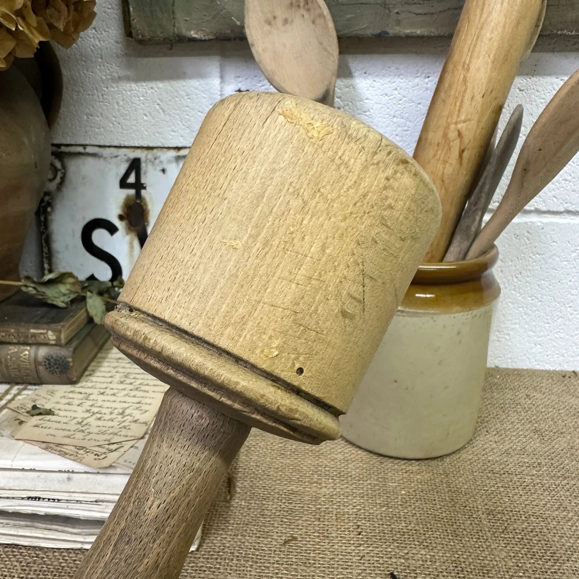 Antique Treen Vegetable Masher Pie Dolly - The Blind Mole