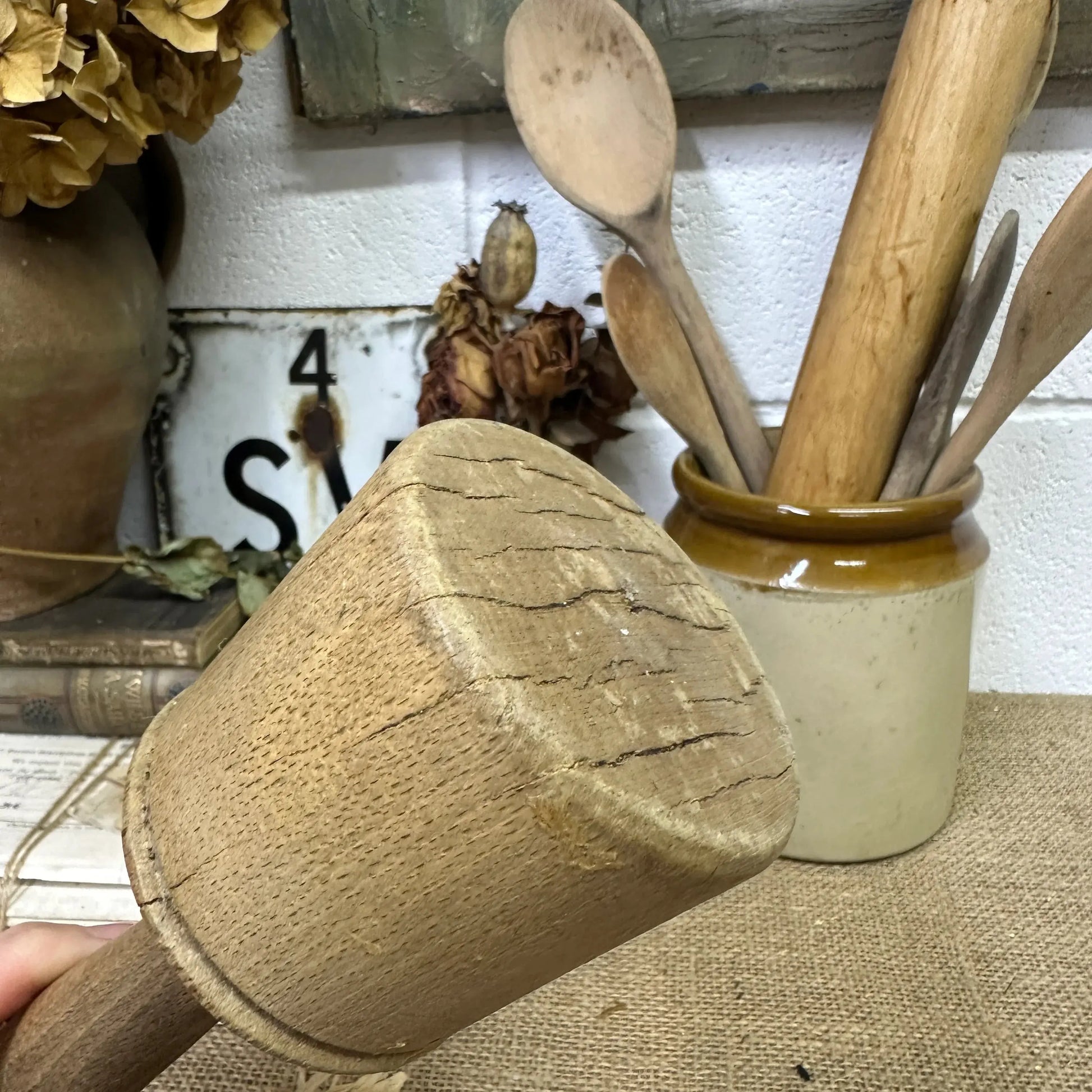 Antique Treen Vegetable Masher Pie Dolly - The Blind Mole