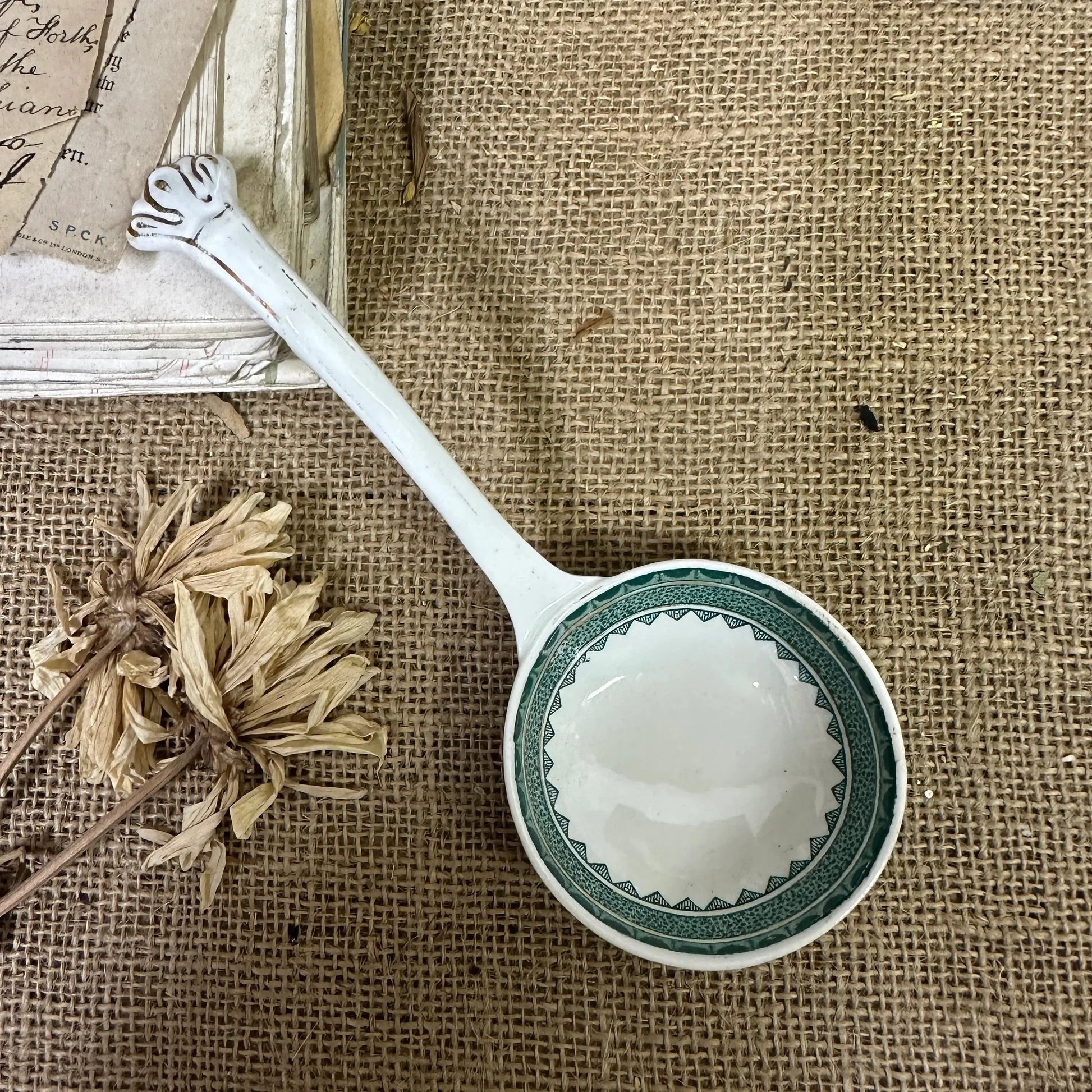 Victorian Ironstone Ceramic Serving Ladle, Spoon Green - The Blind Mole