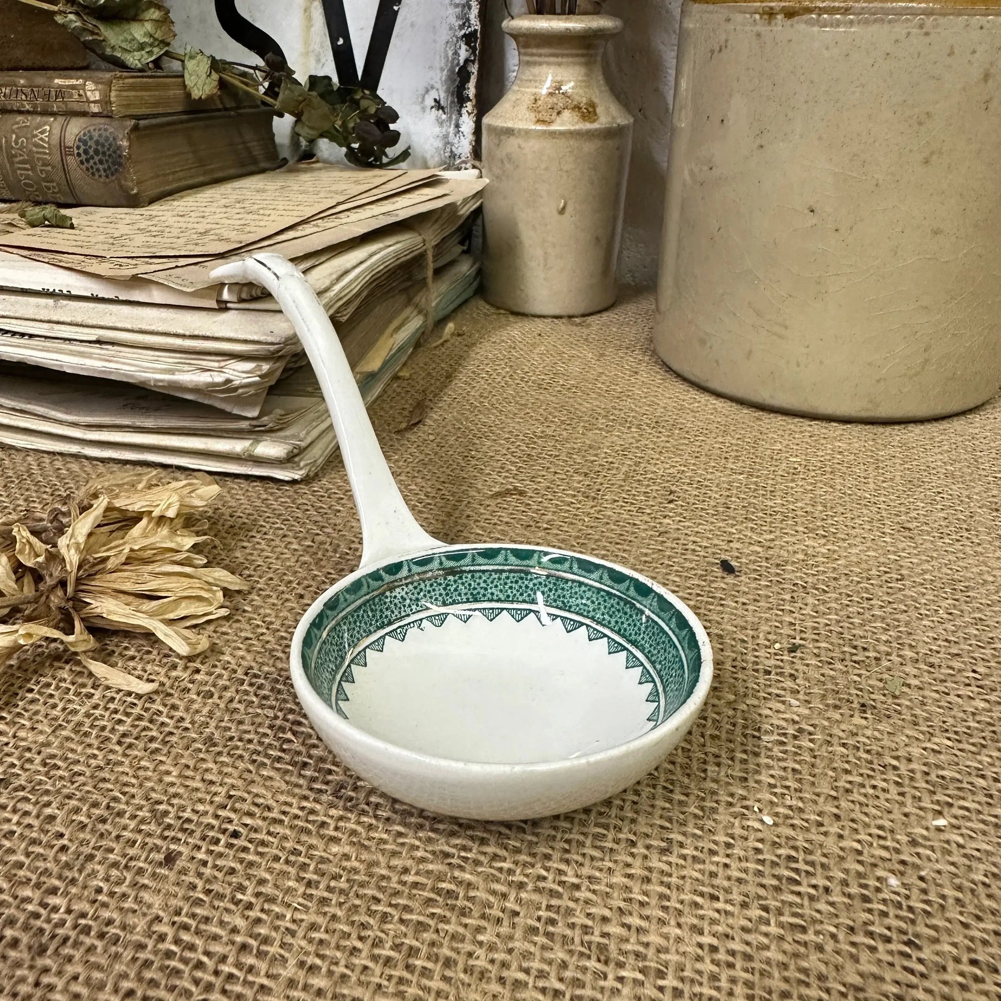 Victorian Ironstone Ceramic Serving Ladle, Spoon Green - The Blind Mole