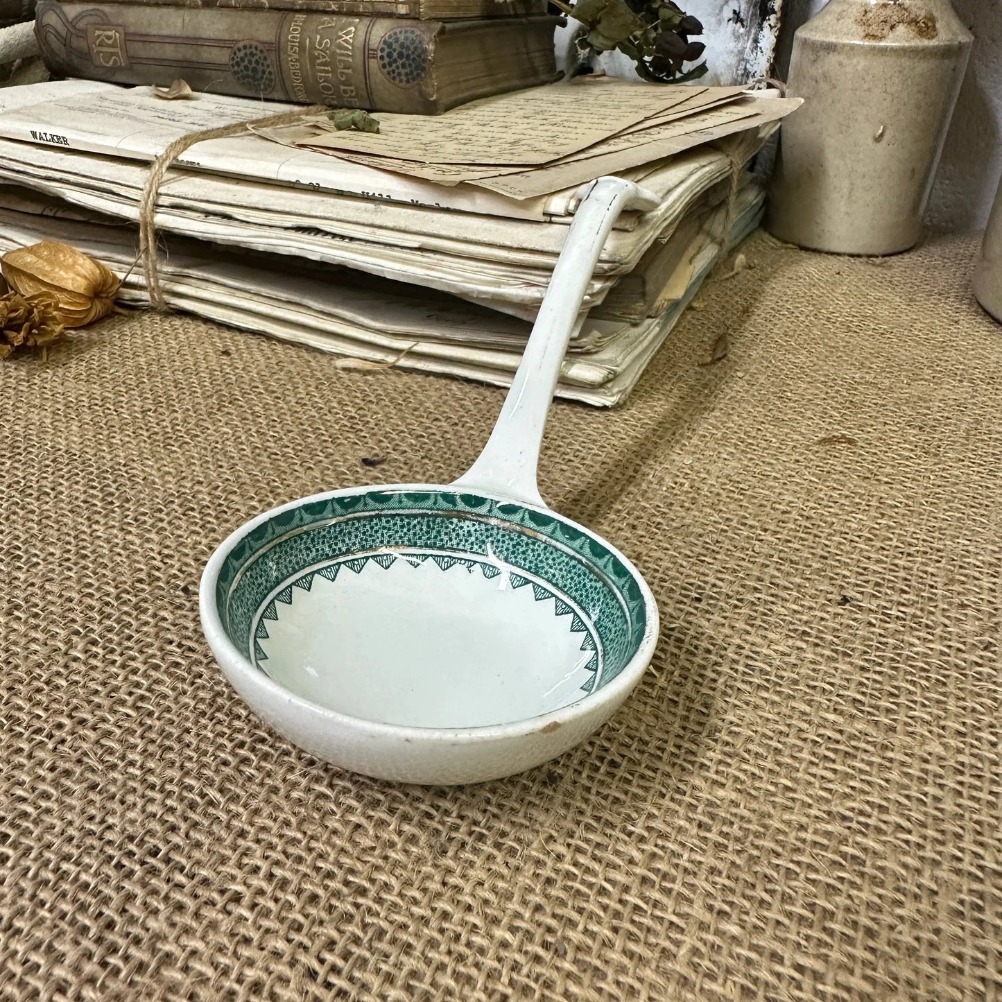 Victorian Ironstone Ceramic Serving Ladle, Spoon Green - The Blind Mole