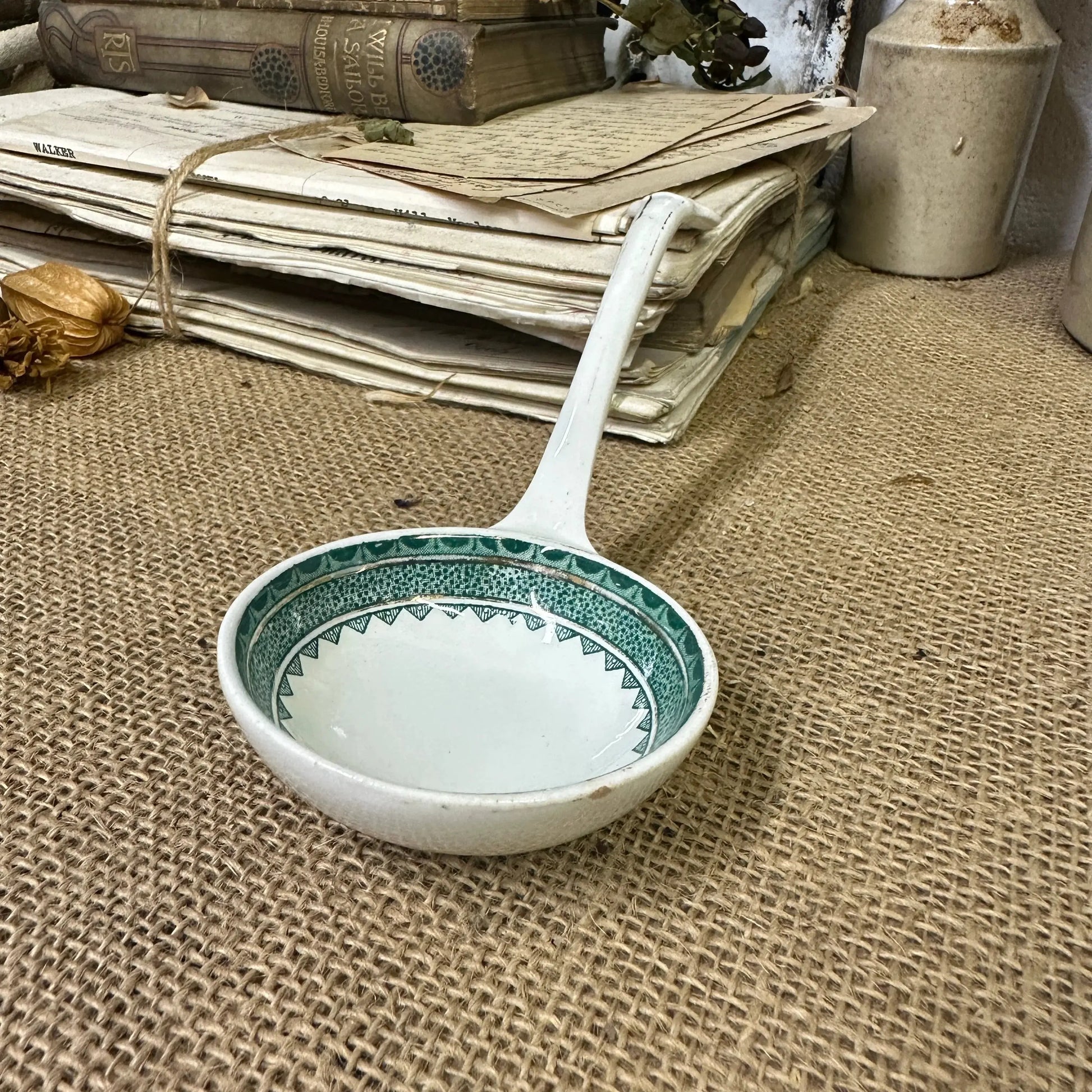 Victorian Ironstone Ceramic Serving Ladle, Spoon Green - The Blind Mole