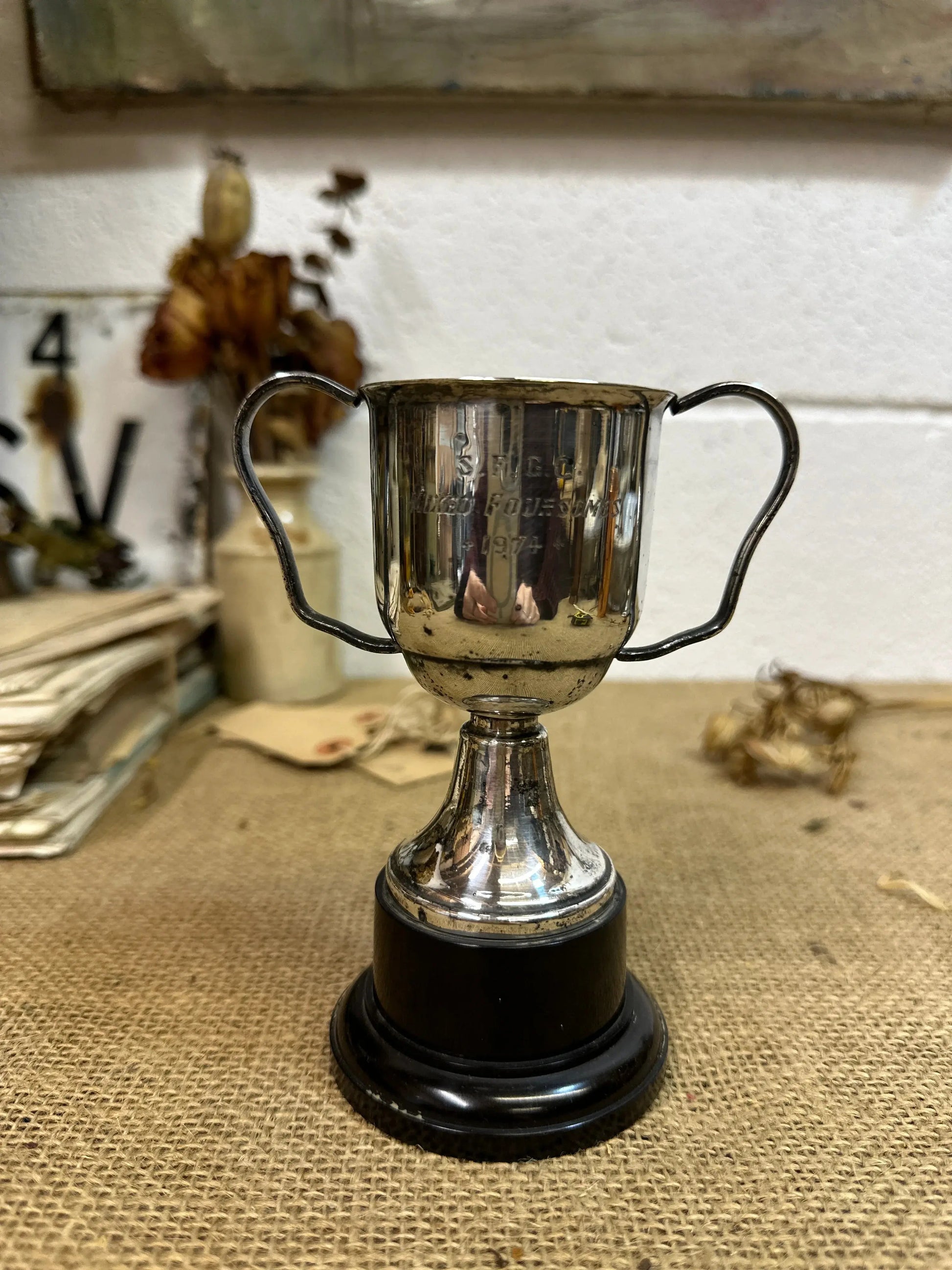 Small Vintage Decorative Trophy / Cup with Base 1974 - The Blind Mole