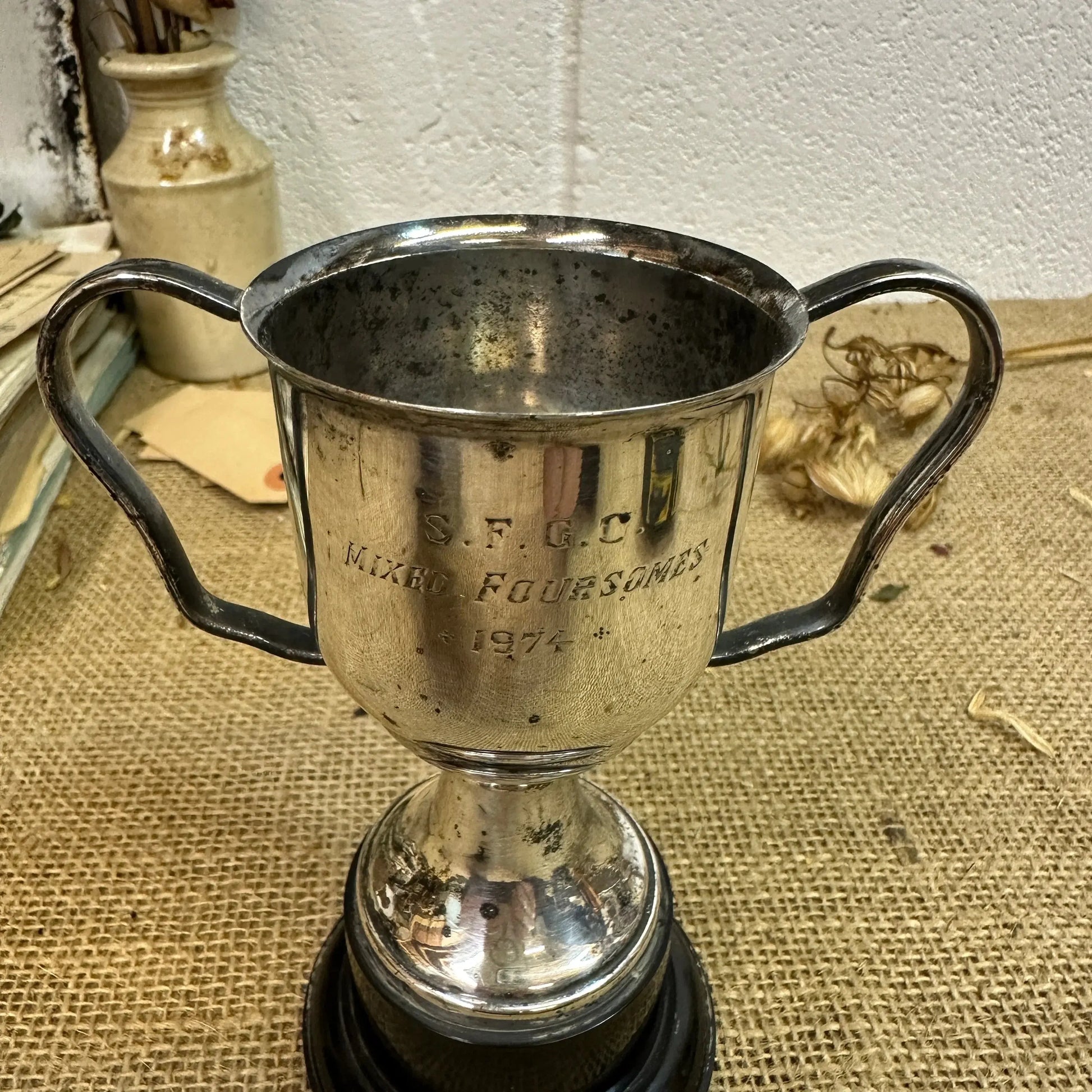 Small Vintage Decorative Trophy / Cup with Base 1974 - The Blind Mole