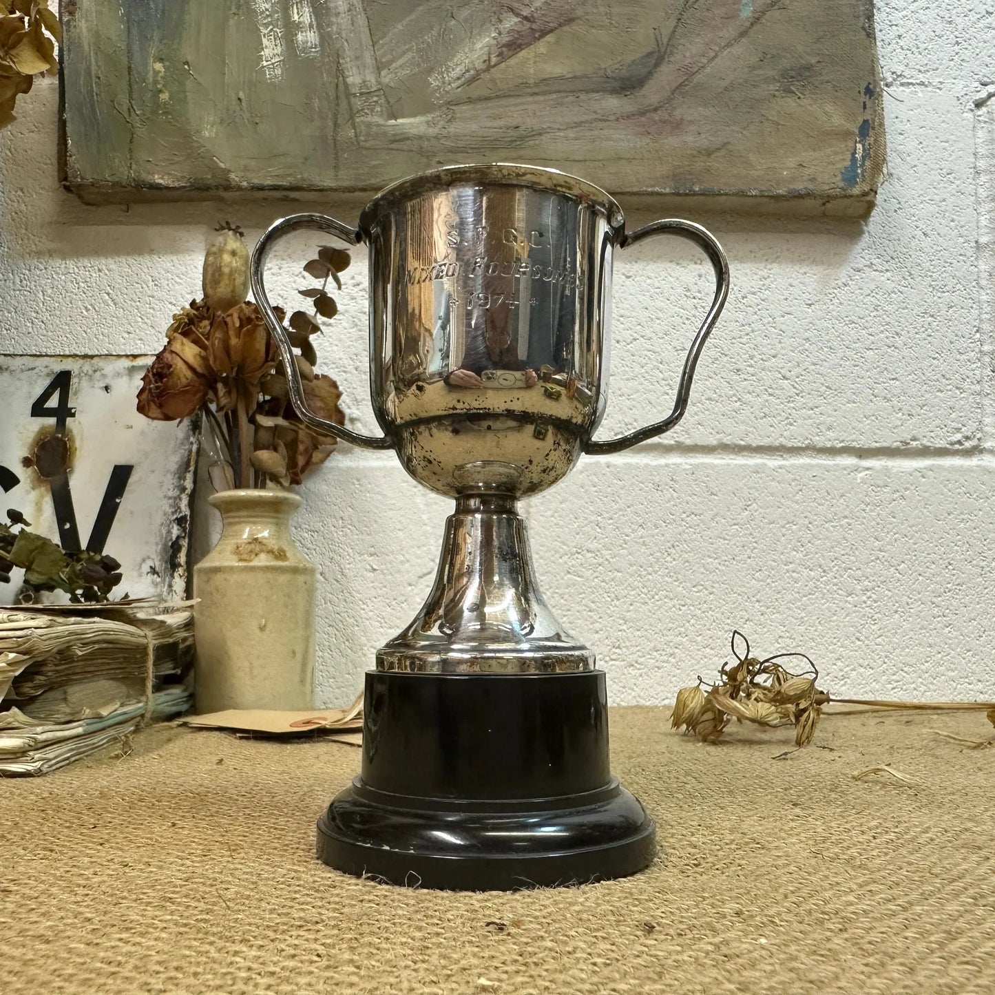 Small Vintage Decorative Trophy / Cup with Base 1974 - The Blind Mole