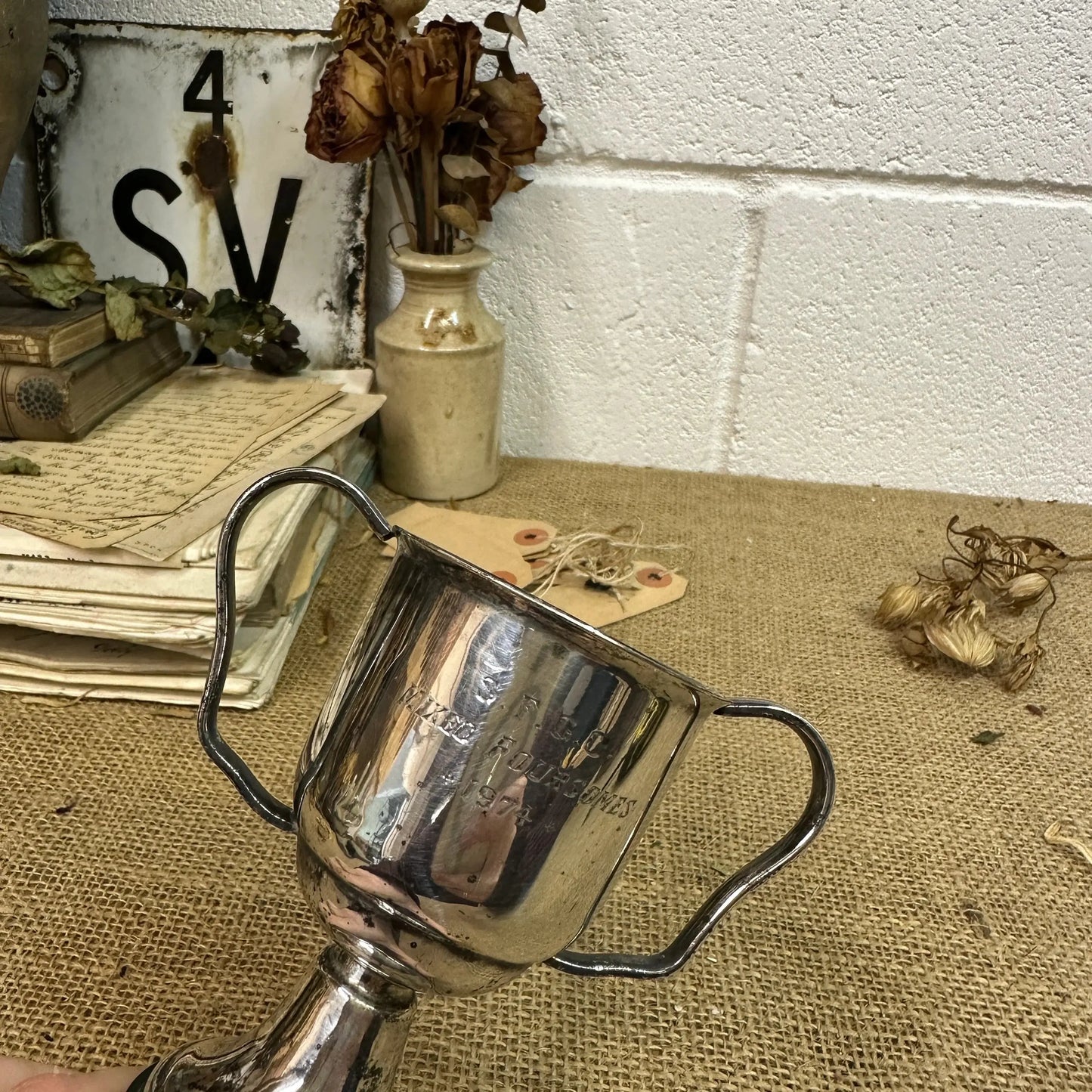 Small Vintage Decorative Trophy / Cup with Base 1974 - The Blind Mole