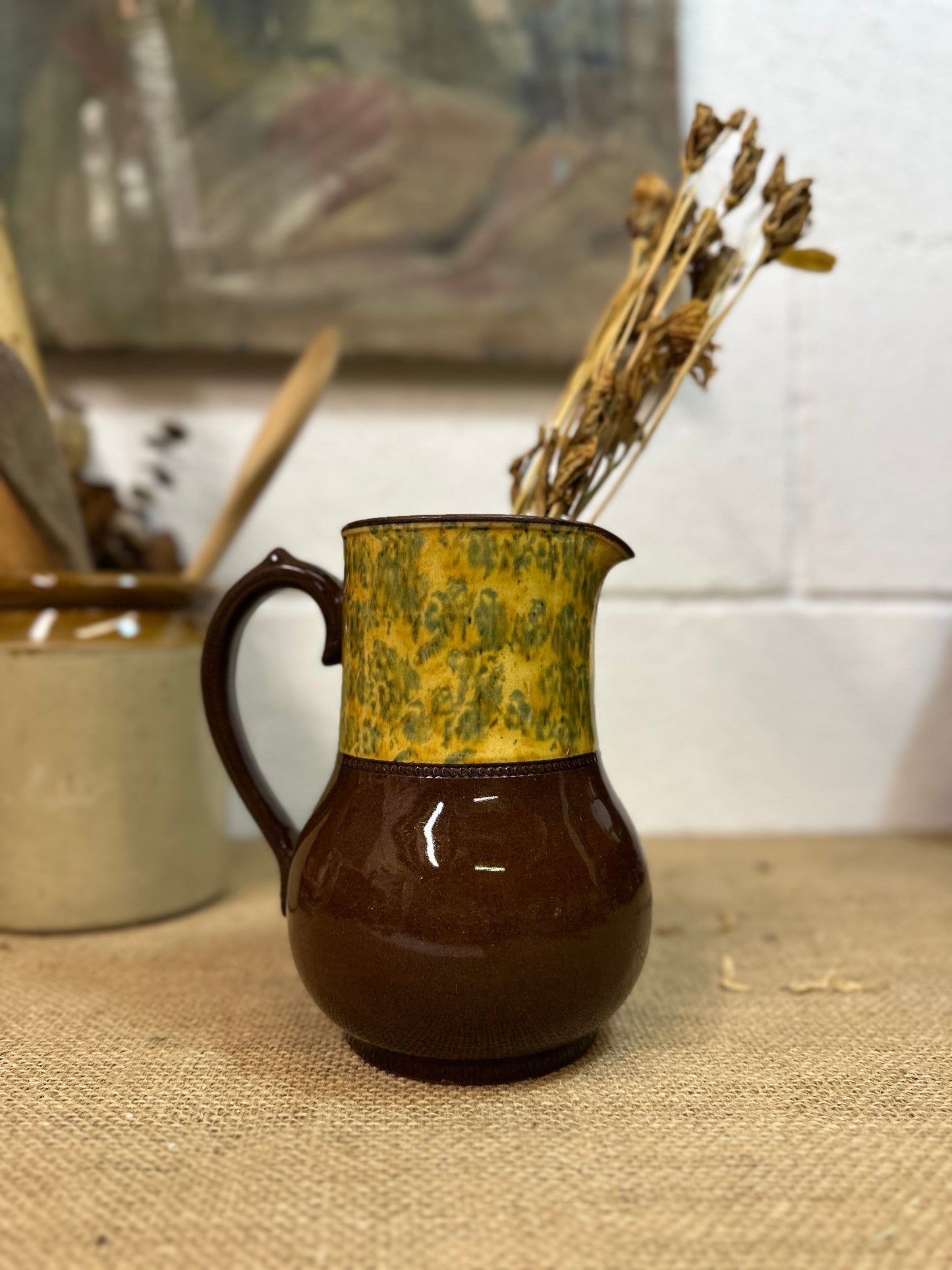 Dip Glazed Brown Stoneware Jug