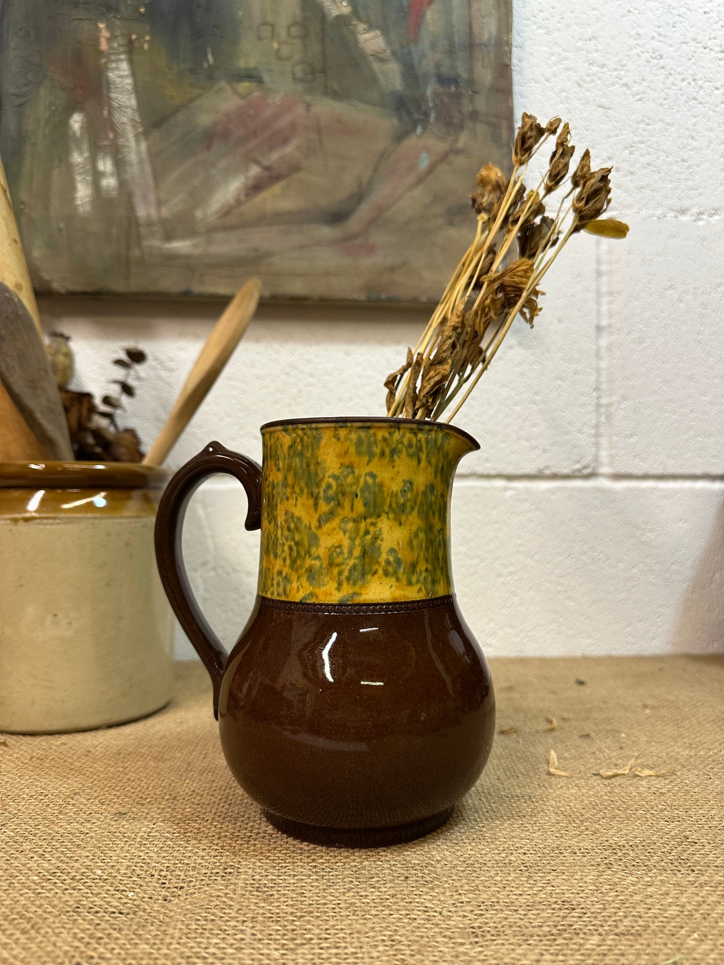 Dip Glazed Brown Stoneware Jug