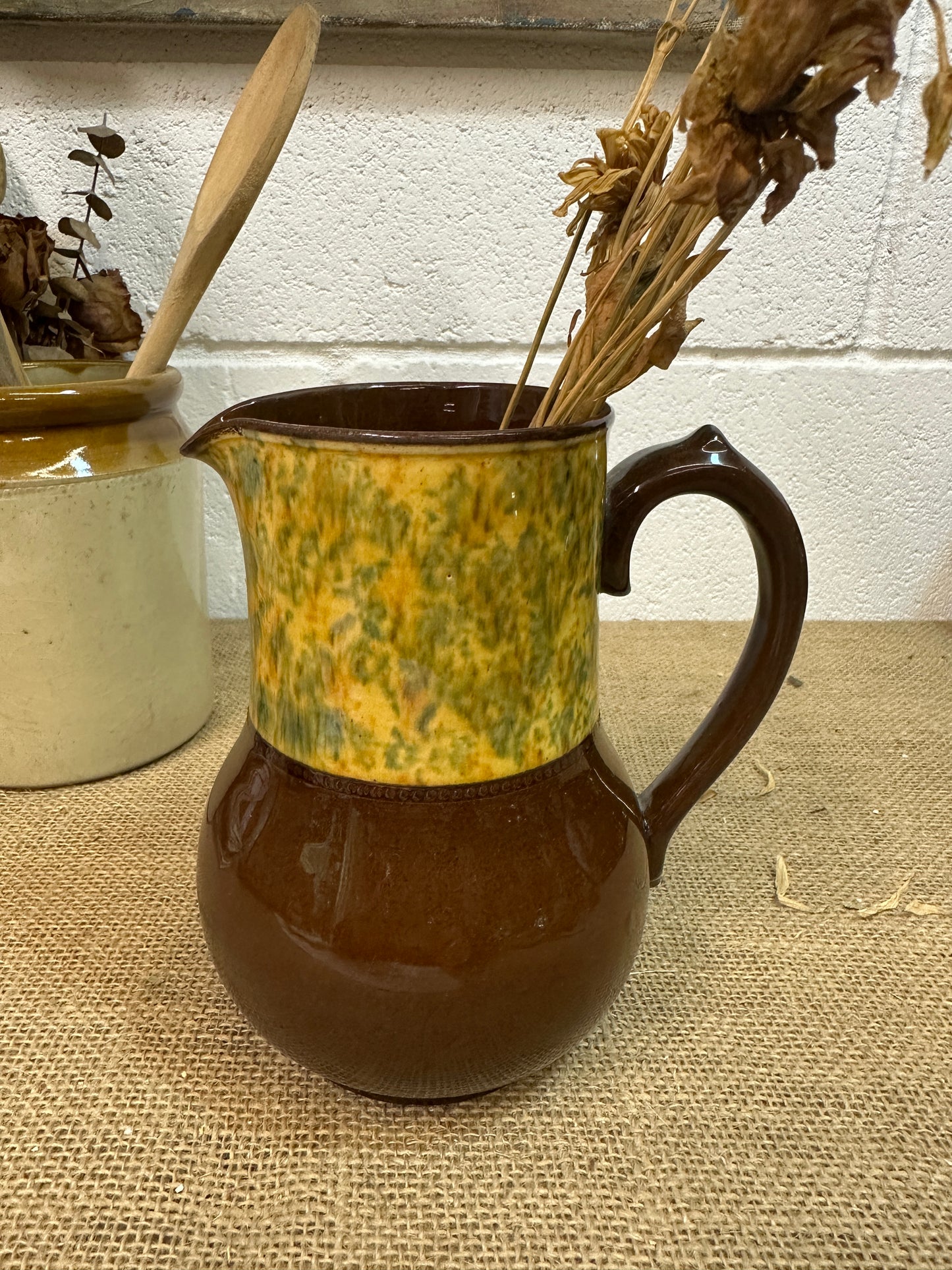 Dip Glazed Brown Stoneware Jug