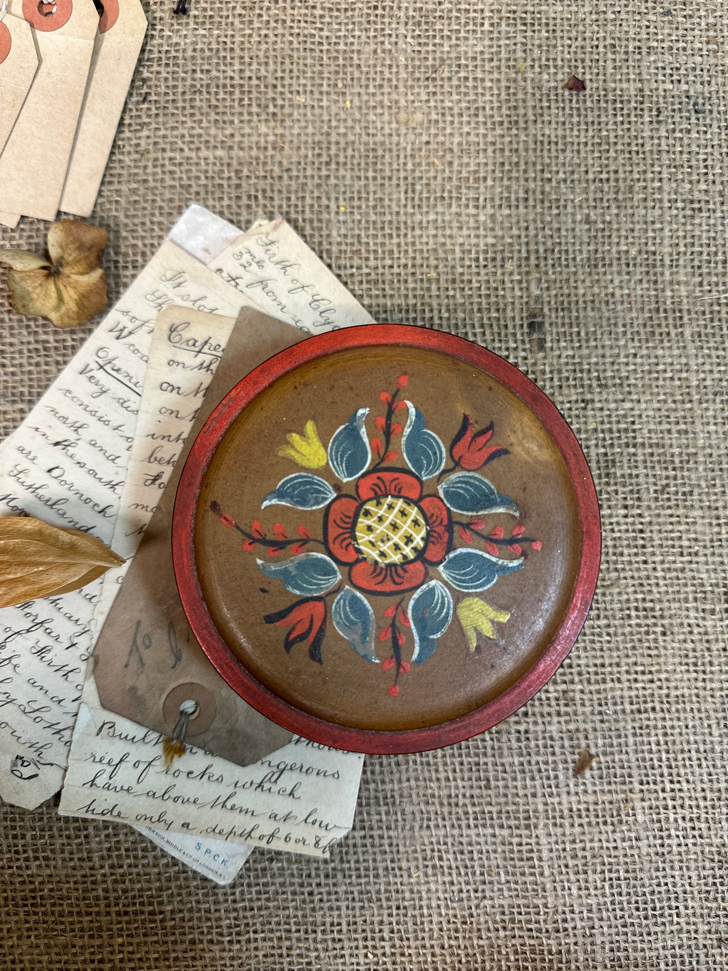 European Folk Art Trinket Lidded Pot