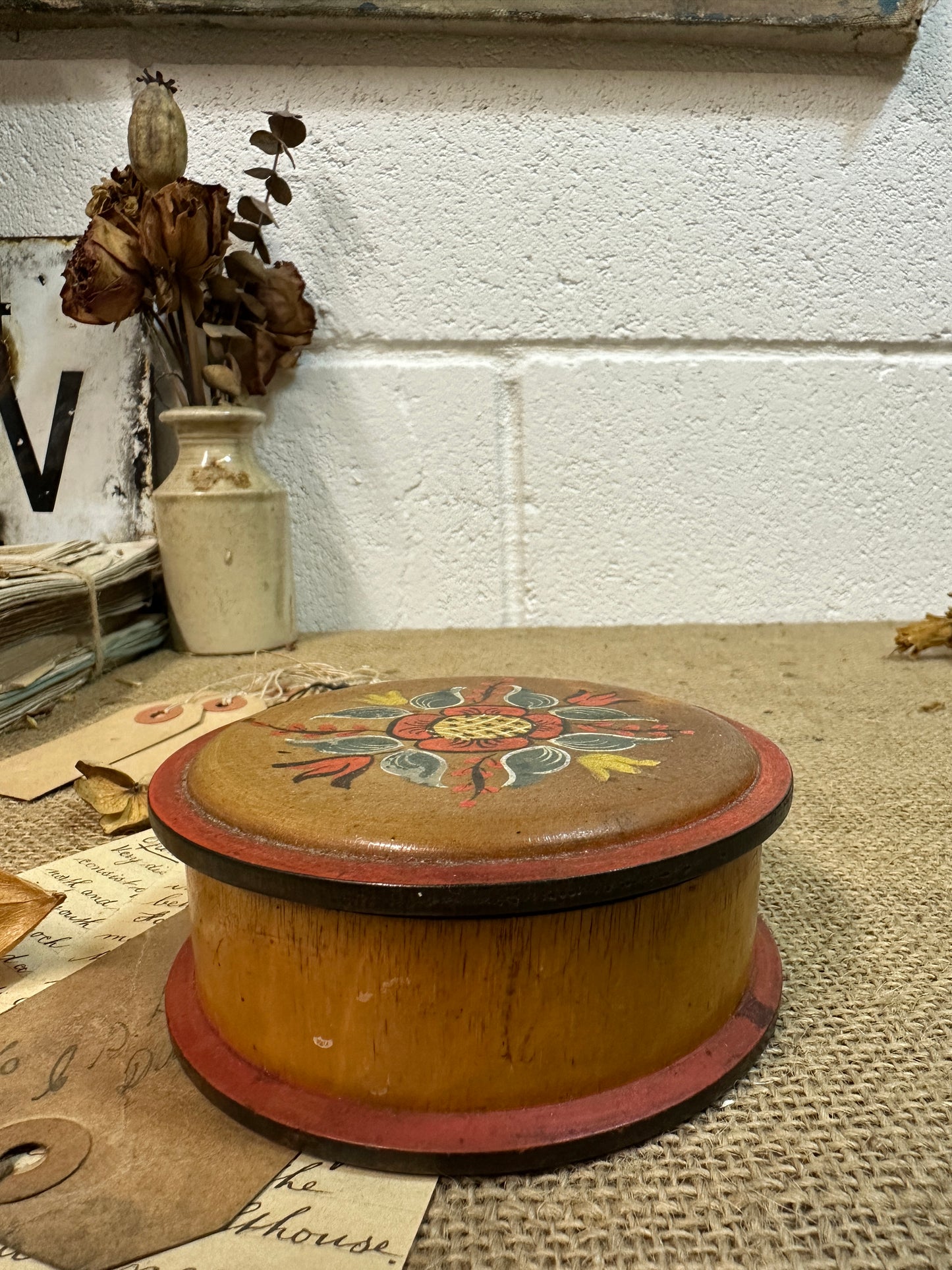 European Folk Art Trinket Lidded Pot