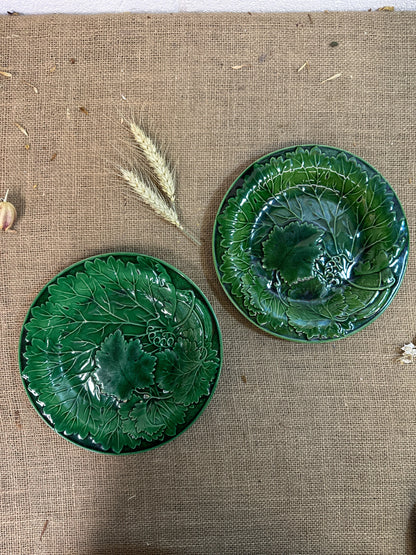 Victorian Vine Leaf Majolica Plates Pair The Blind Mole