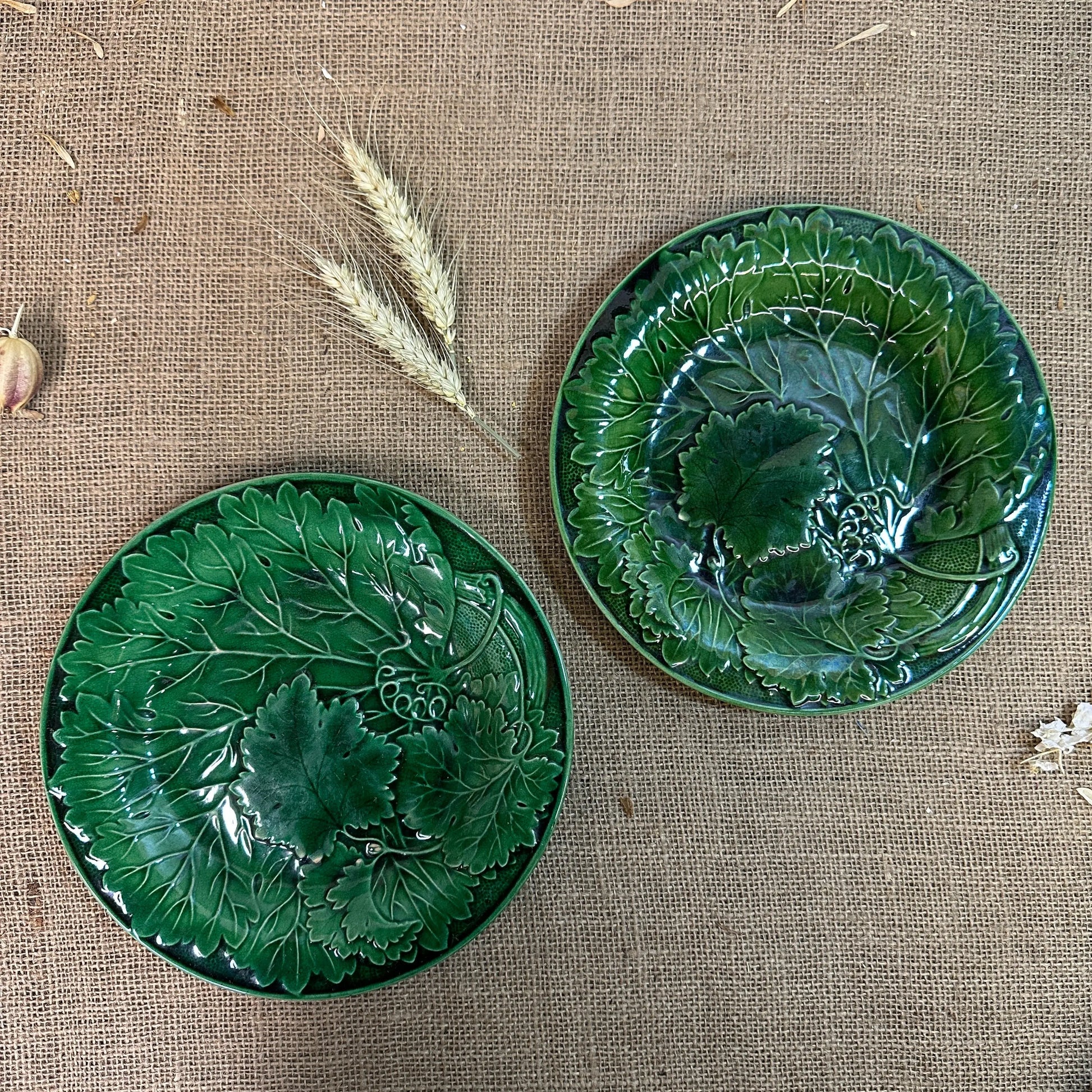 Victorian Vine Leaf Majolica Plates Pair The Blind Mole