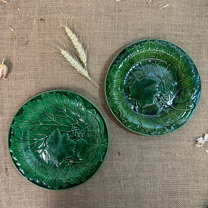 Victorian Vine Leaf Majolica Plates Pair The Blind Mole