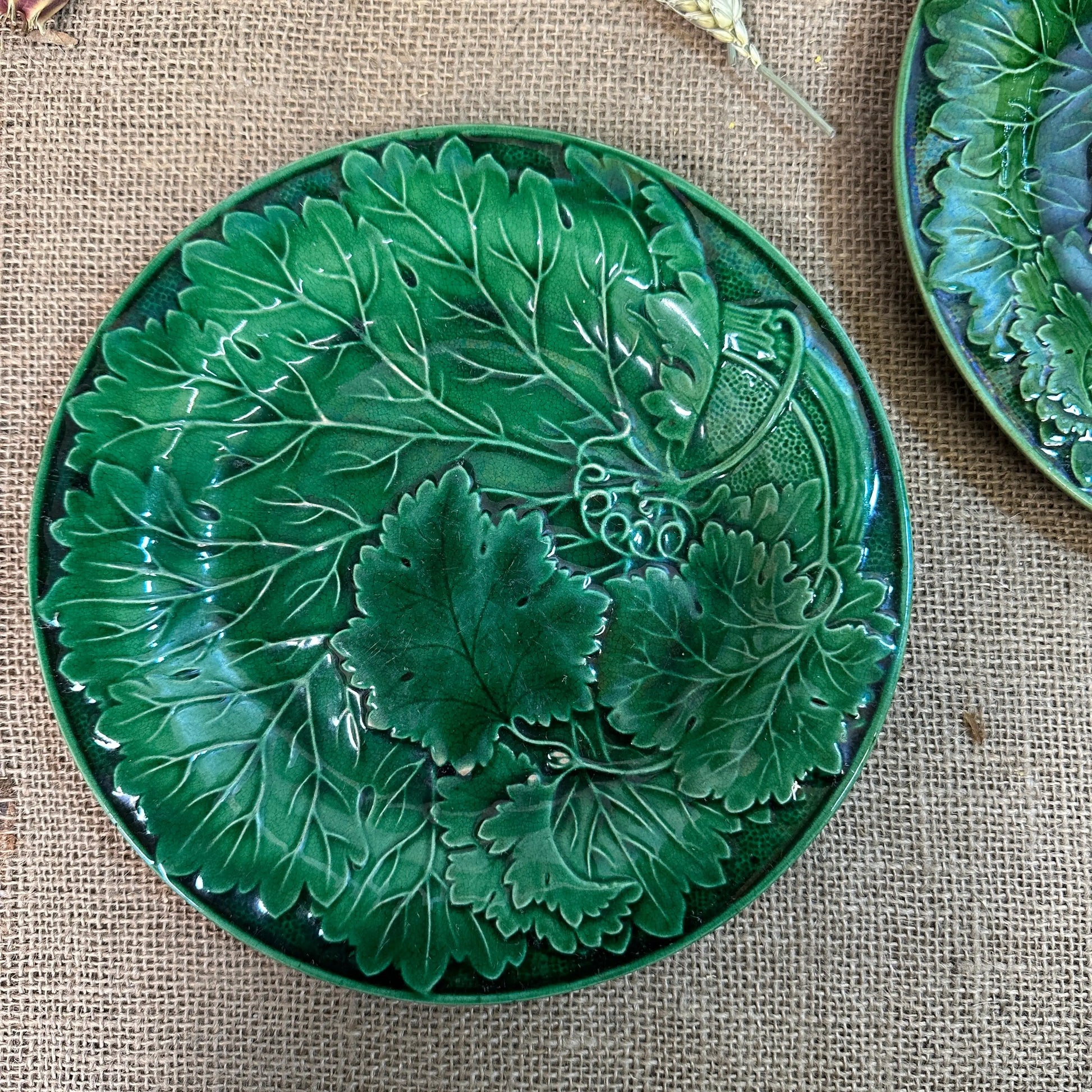 Victorian Vine Leaf Majolica Plates Pair The Blind Mole