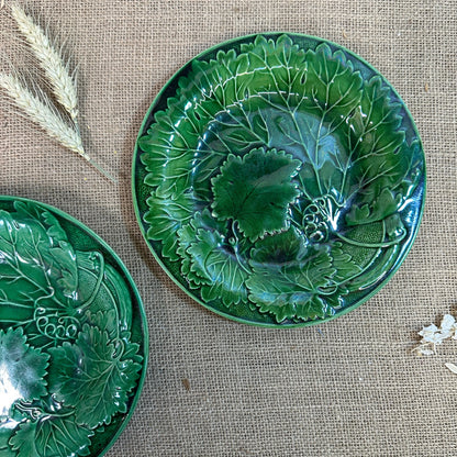 Victorian Vine Leaf Majolica Plates Pair The Blind Mole