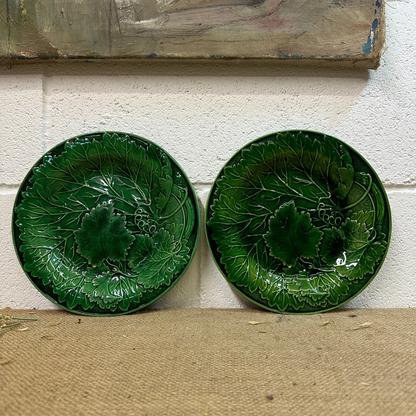 Victorian Vine Leaf Majolica Plates Pair The Blind Mole