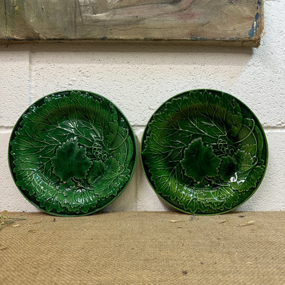 Victorian Vine Leaf Majolica Plates Pair The Blind Mole