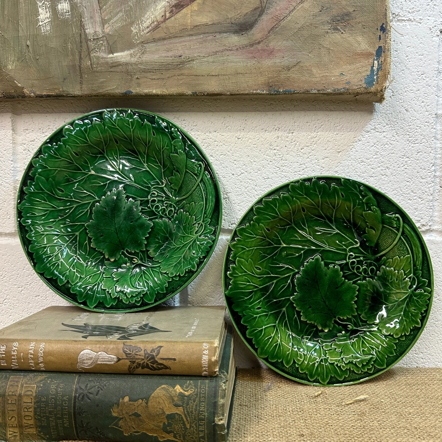 Victorian Vine Leaf Majolica Plates Pair The Blind Mole