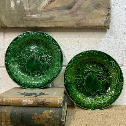 Victorian Vine Leaf Majolica Plates Pair The Blind Mole