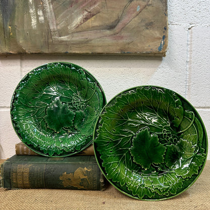 Victorian Vine Leaf Majolica Plates Pair The Blind Mole