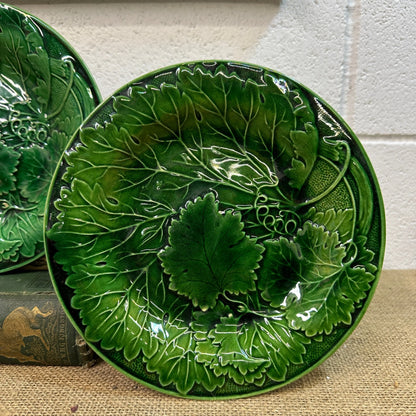 Victorian Vine Leaf Majolica Plates Pair The Blind Mole