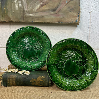 Victorian Vine Leaf Majolica Plates Pair The Blind Mole