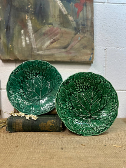 Victorian Strawberry Leaf Majolica Plates Pair The Blind Mole