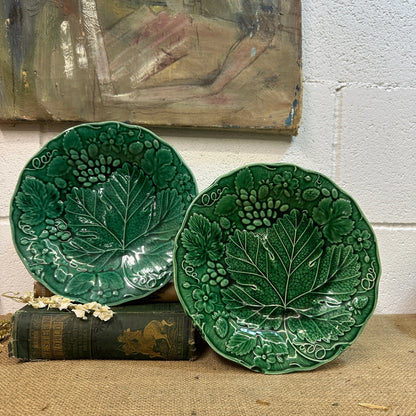 Victorian Strawberry Leaf Majolica Plates Pair The Blind Mole